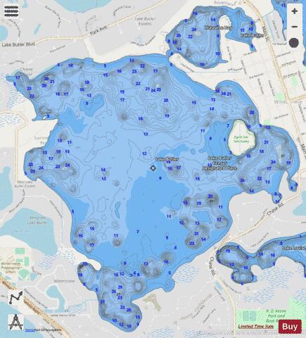 LAKE BUTLER depth contour Map - i-Boating App - Streets