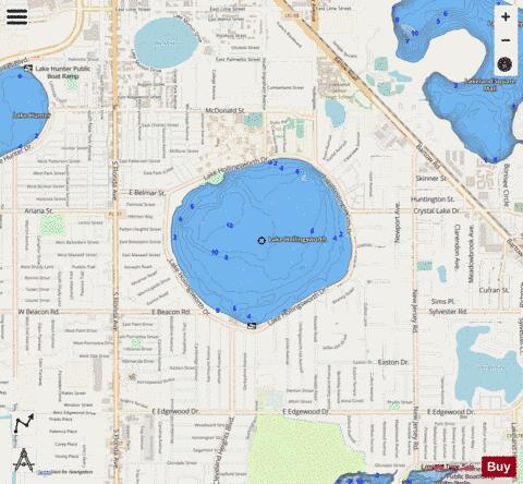 LAKE HOLLINGSWORTH depth contour Map - i-Boating App - Streets
