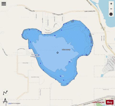 LAKE LOWERY depth contour Map - i-Boating App - Streets
