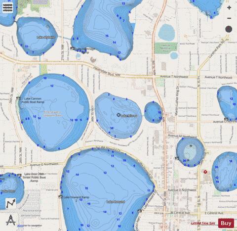 LAKE MIRROR depth contour Map - i-Boating App - Streets