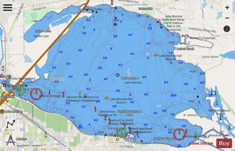LAKE MONROE depth contour Map - i-Boating App - Streets