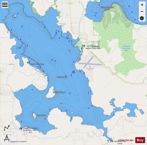 ORANGE LAKE depth contour Map - i-Boating App - Streets