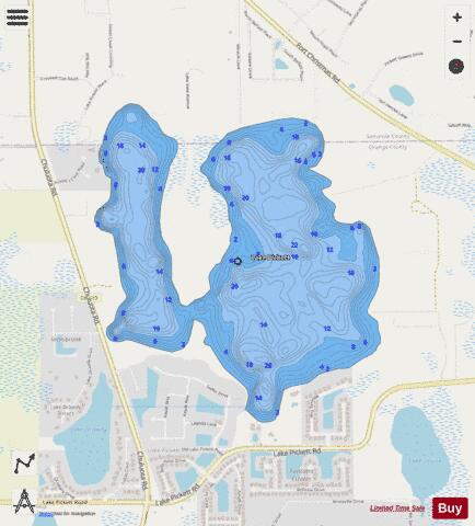 LAKE PICKETT depth contour Map - i-Boating App - Streets