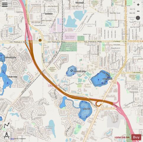 RESERVOIR LAKE depth contour Map - i-Boating App - Streets