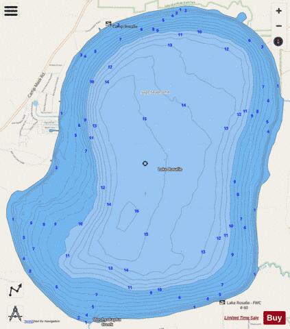LAKE ROSALIE depth contour Map - i-Boating App - Streets