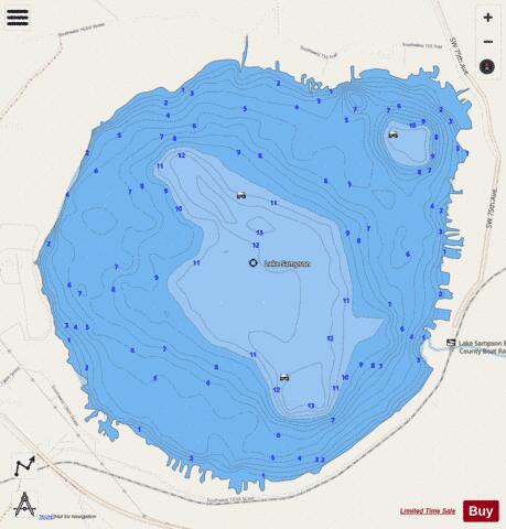 LAKE SAMPSON depth contour Map - i-Boating App - Streets