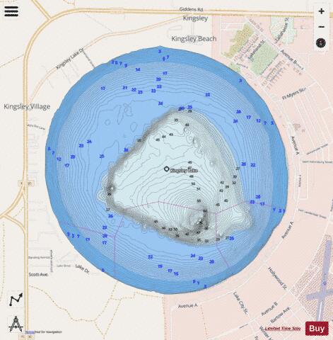 Kingsley depth contour Map - i-Boating App - Streets