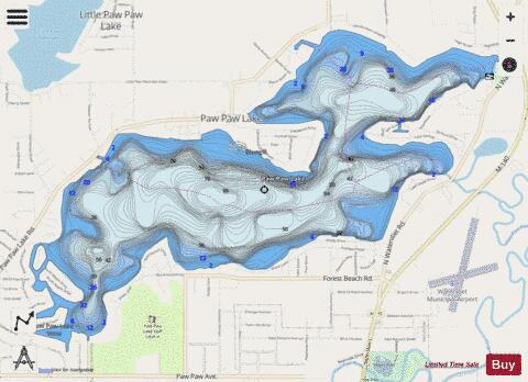 Paw Paw Lake depth contour Map - i-Boating App - Streets