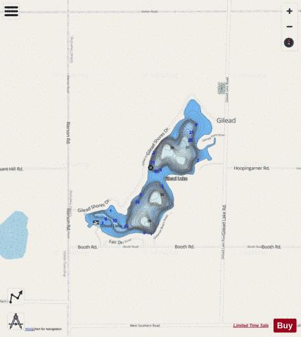 Gilead Lake depth contour Map - i-Boating App - Streets