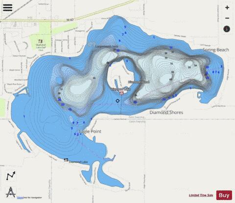 Diamond Lake depth contour Map - i-Boating App - Streets