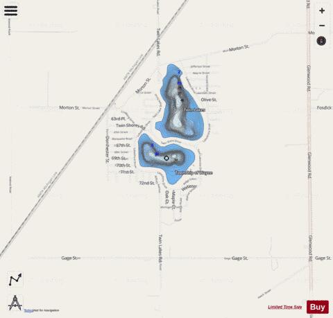 Twin Lake (south) depth contour Map - i-Boating App - Streets