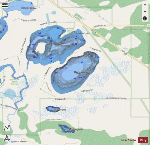 Wegwaas Lake depth contour Map - i-Boating App - Streets
