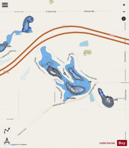 Five Lakes depth contour Map - i-Boating App - Streets