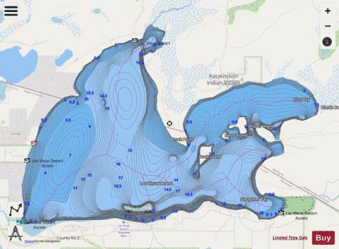 Lac Vieux Desert depth contour Map - i-Boating App - Streets