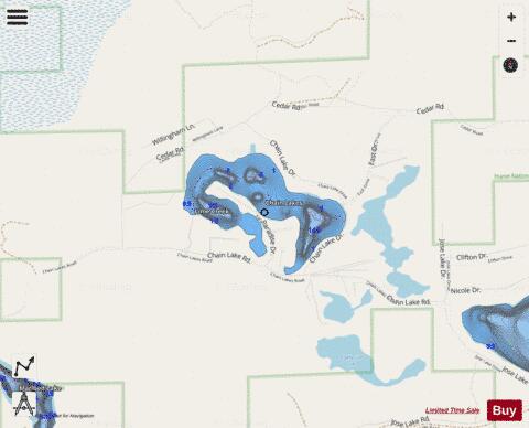 Chain Lakes (west) depth contour Map - i-Boating App - Streets