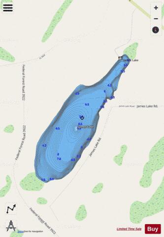James Lake depth contour Map - i-Boating App - Streets