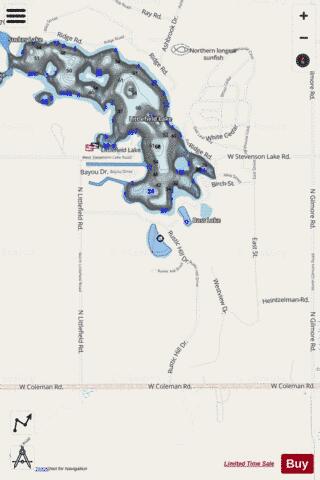 Outlet Lake depth contour Map - i-Boating App - Streets