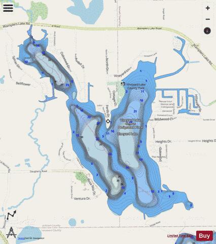 Vineyard Lake depth contour Map - i-Boating App - Streets