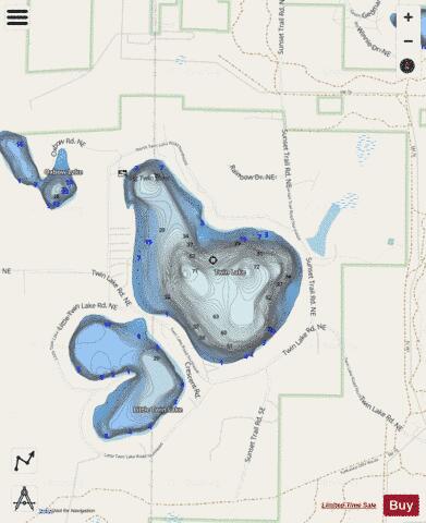 Twin Lake depth contour Map - i-Boating App - Streets