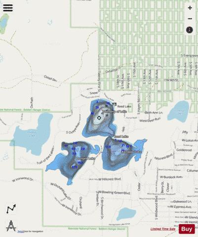Reed Lake depth contour Map - i-Boating App - Streets