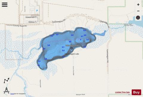 Kawbawgam, Lake depth contour Map - i-Boating App - Streets