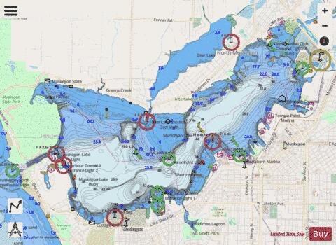 Muskegon Lake depth contour Map - i-Boating App - Streets