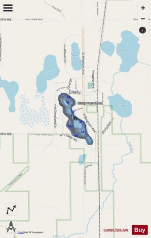 Bitely Lake depth contour Map - i-Boating App - Streets