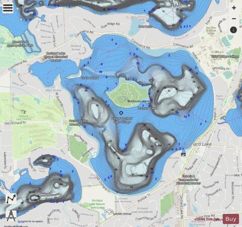 Orchard Lake depth contour Map - i-Boating App - Streets