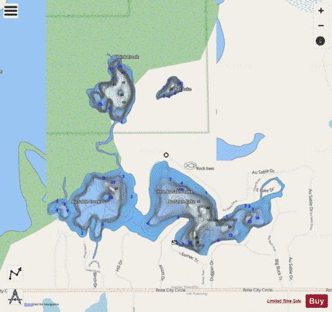 Au Sable Lake depth contour Map - i-Boating App - Streets