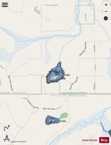 Bear Den Lake depth contour Map - i-Boating App - Streets