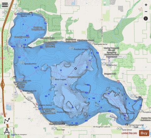 Houghton Lake depth contour Map - i-Boating App - Streets