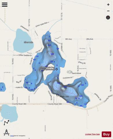 Saddle Lake depth contour Map - i-Boating App - Streets