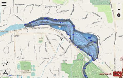 Barton Pond depth contour Map - i-Boating App - Streets