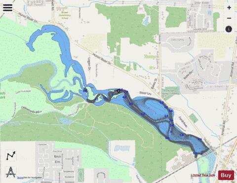 Flat Rock Impoundment depth contour Map - i-Boating App - Streets