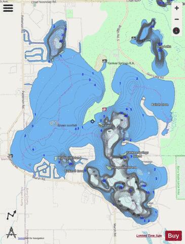 Gun Lake depth contour Map - i-Boating App - Streets
