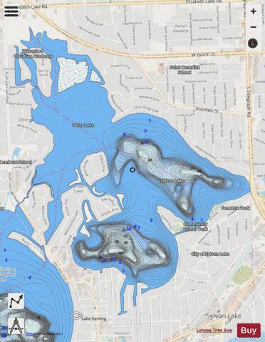 Sylvan Lake depth contour Map - i-Boating App - Streets
