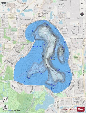 Walled Lake depth contour Map - i-Boating App - Streets