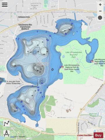 Minnewashta depth contour Map - i-Boating App - Streets