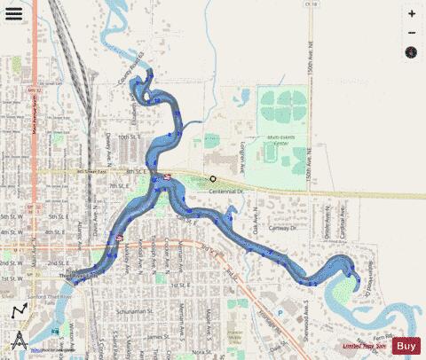 Red Lake River Reservoir depth contour Map - i-Boating App - Streets