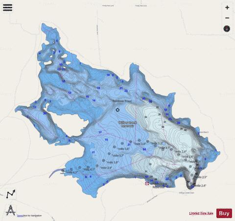 Willow Creek Reservoir depth contour Map - i-Boating App - Streets