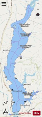 Fishing Creek Reservoir depth contour Map - i-Boating App - Streets