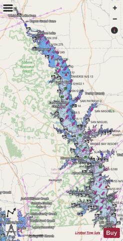 Toledo Bend Reservoir depth contour Map - i-Boating App - Streets