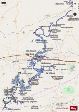 Logan Martin depth contour Map - i-Boating App - Streets