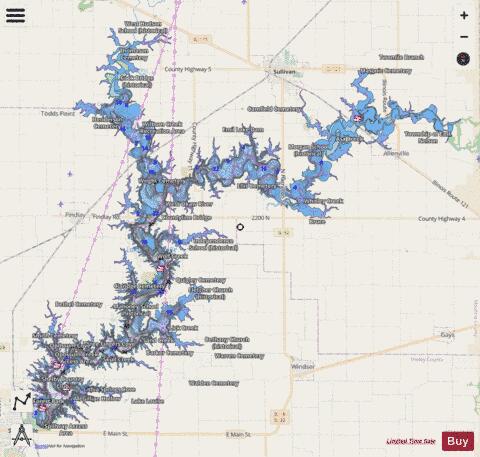 Lake Shelbyville depth contour Map - i-Boating App - Streets