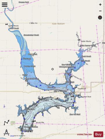 Kaw Lake depth contour Map - i-Boating App - Streets