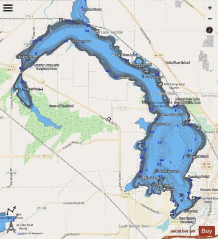 Beaver Dam Lake depth contour Map - i-Boating App - Streets