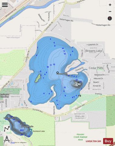 Browns Lake depth contour Map - i-Boating App - Streets