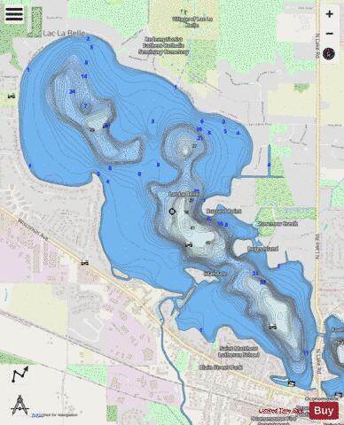 Lac La Belle depth contour Map - i-Boating App - Streets