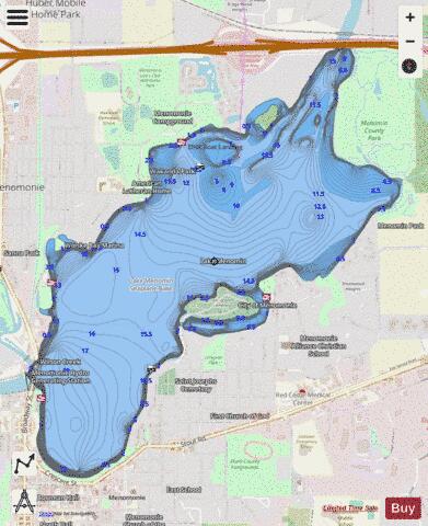 Lake Menomin depth contour Map - i-Boating App - Streets