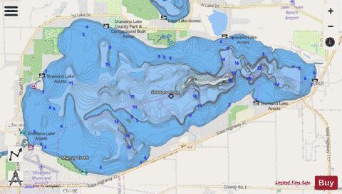 Shawano Lake depth contour Map - i-Boating App - Streets